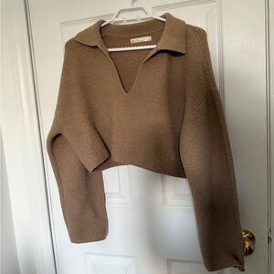 OAK + FORT Cropped V-Neck Women's Sweater
